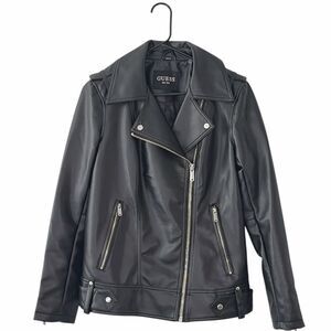 Like New Guess Collar Faux Leather Moto Jacket Zip Silver Women’s M